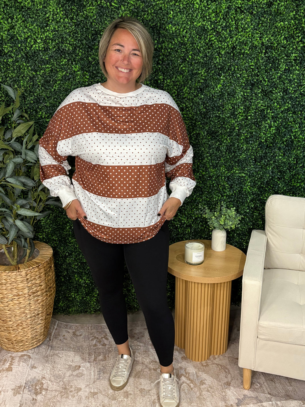 Brown & White Polka Dot Top