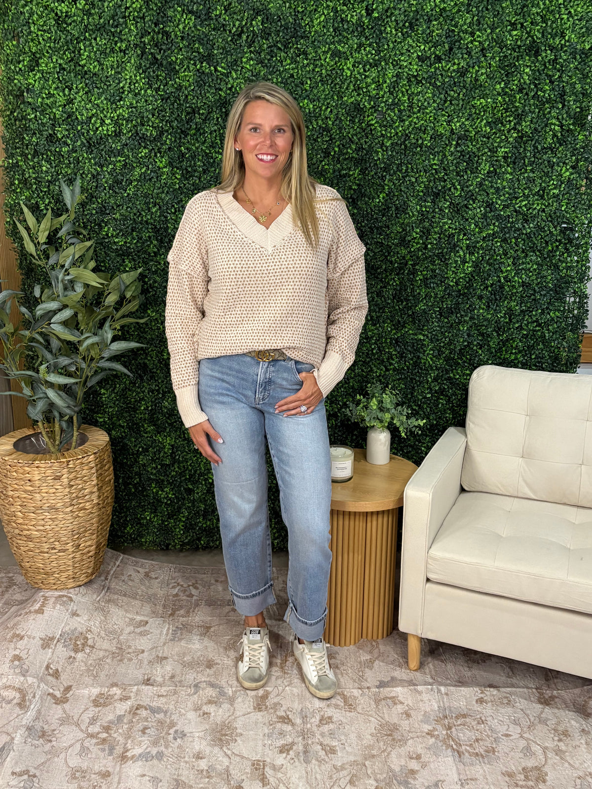 Reversible Stitched V-neck Sweater