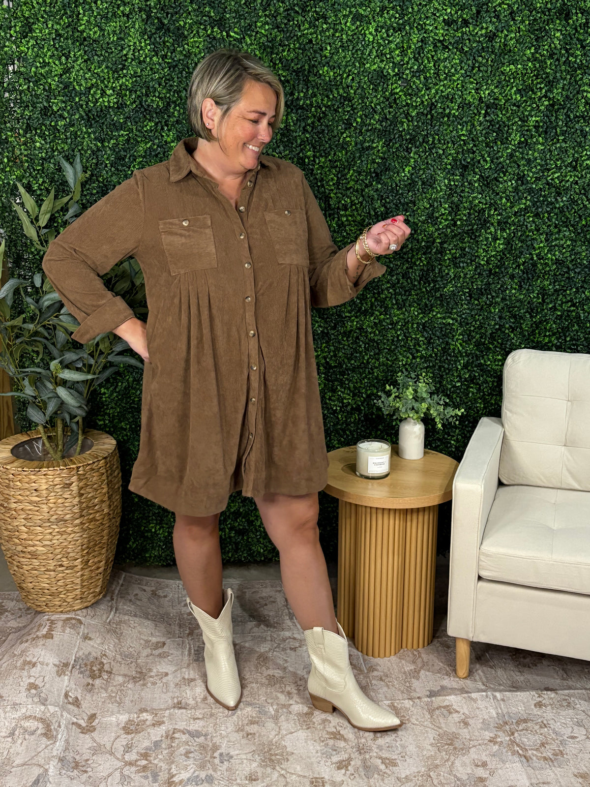 Corduroy Mini Shirt Dress
