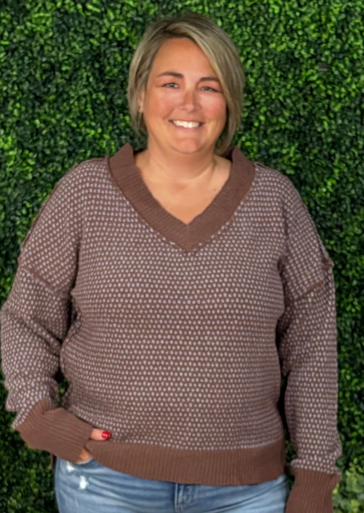 Reversible Stitched V-neck Sweater