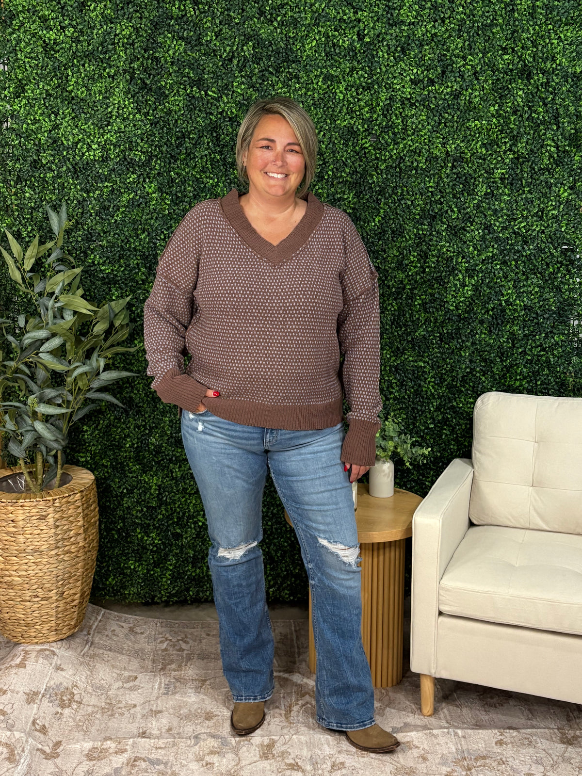 Reversible Stitched V-neck Sweater