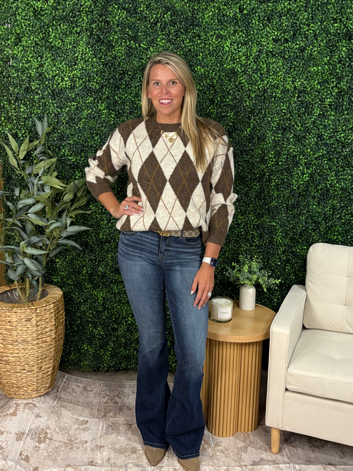Classic Argyle Knit Sweater