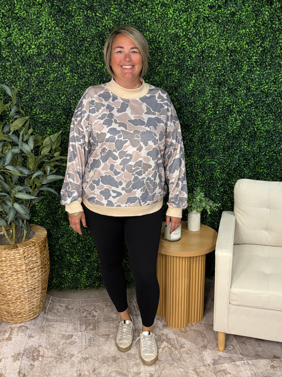Camo Mockneck Top
