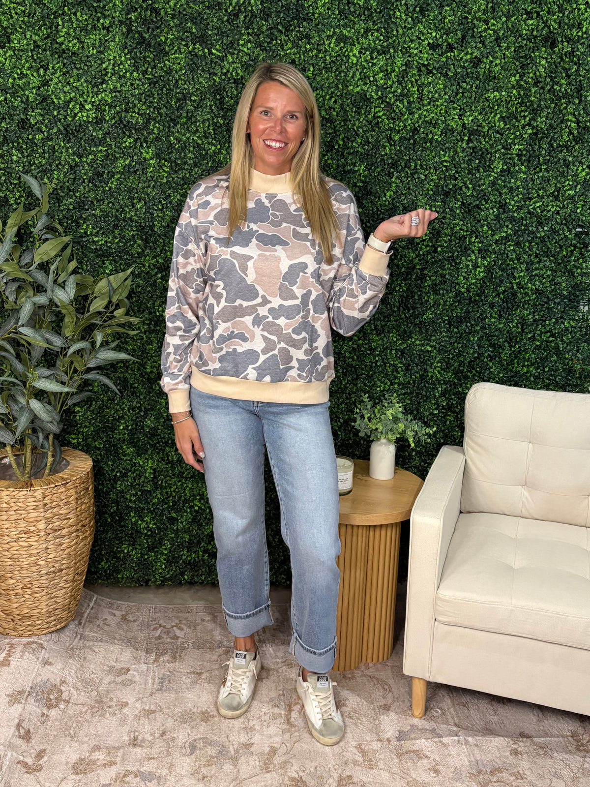 Camo Mockneck Top