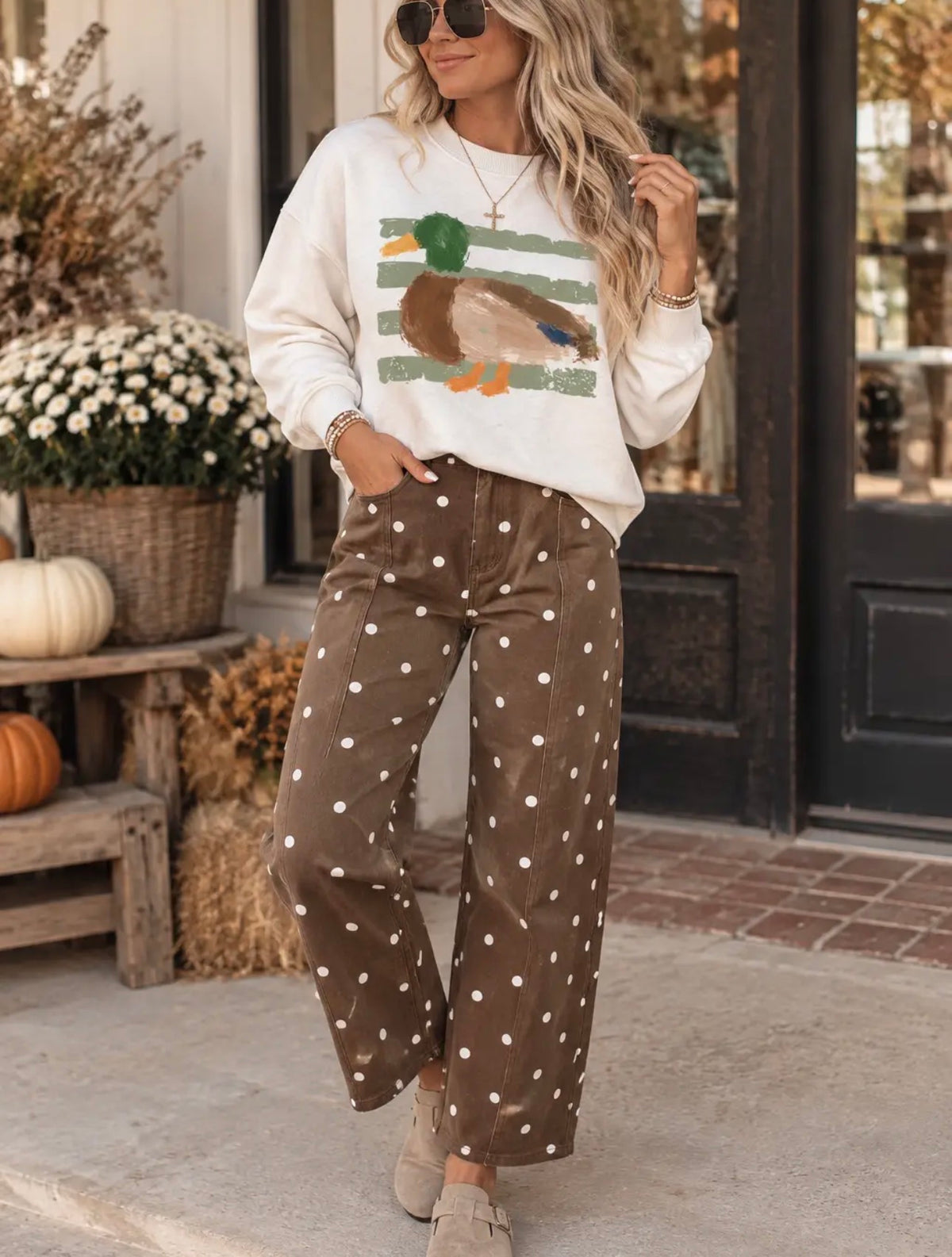 PREORDER: Mocha Polka Dot Wide-Leg Pants